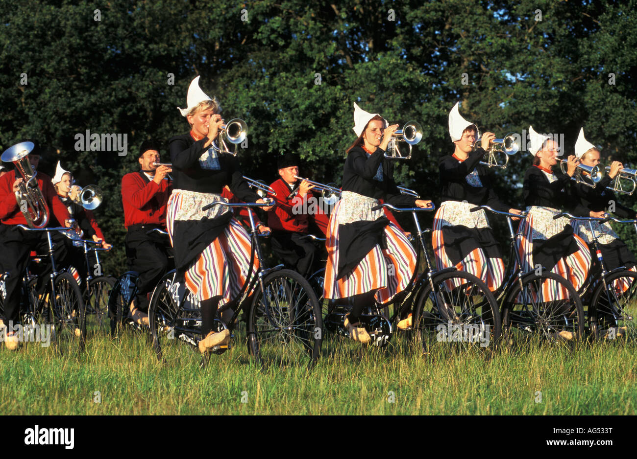 Netherlands Opende Band called Crescendo performing in Dutch traditional costume Stock Photo