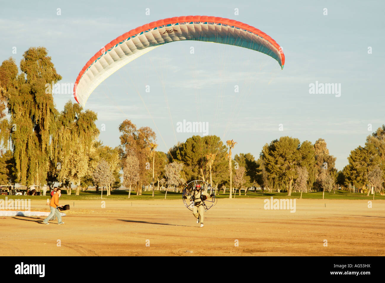 a powered paraglider pilot taking off at the 4th annual Arizona Flying