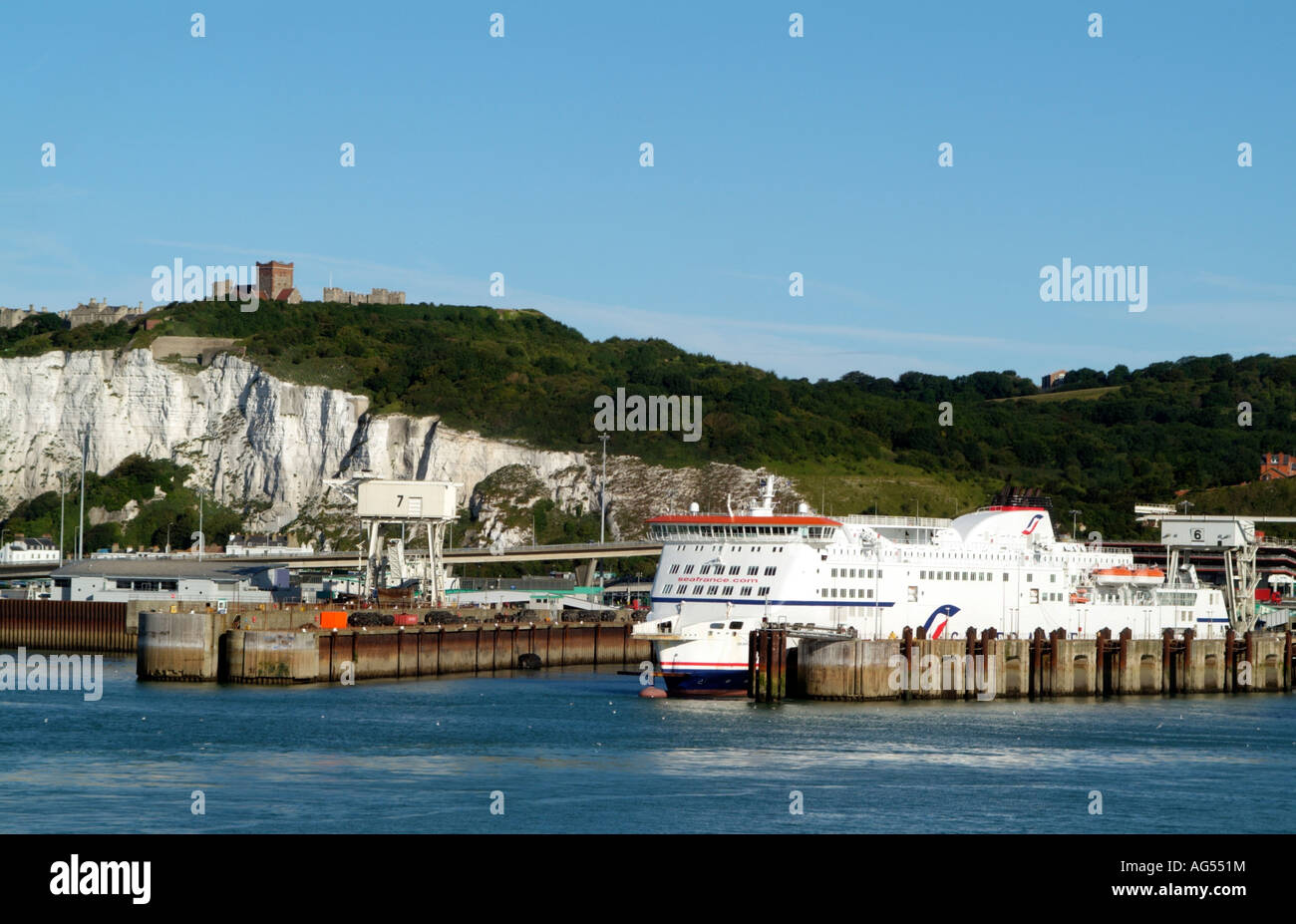 Port of Dover overlooked by Dover Castle and The White Cliffs Kent