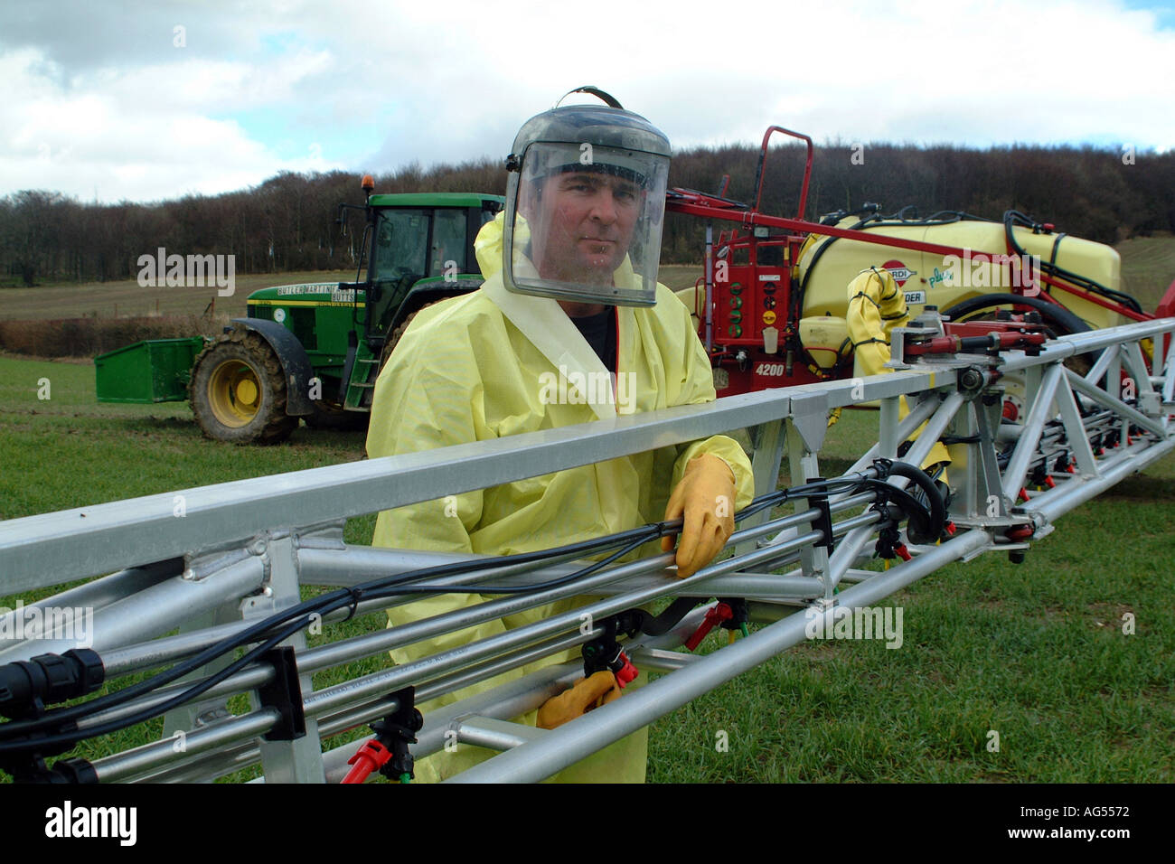 Crop Sprayer Unit Arm Spray Nozzles Health Safety Farmer Stock Photo
