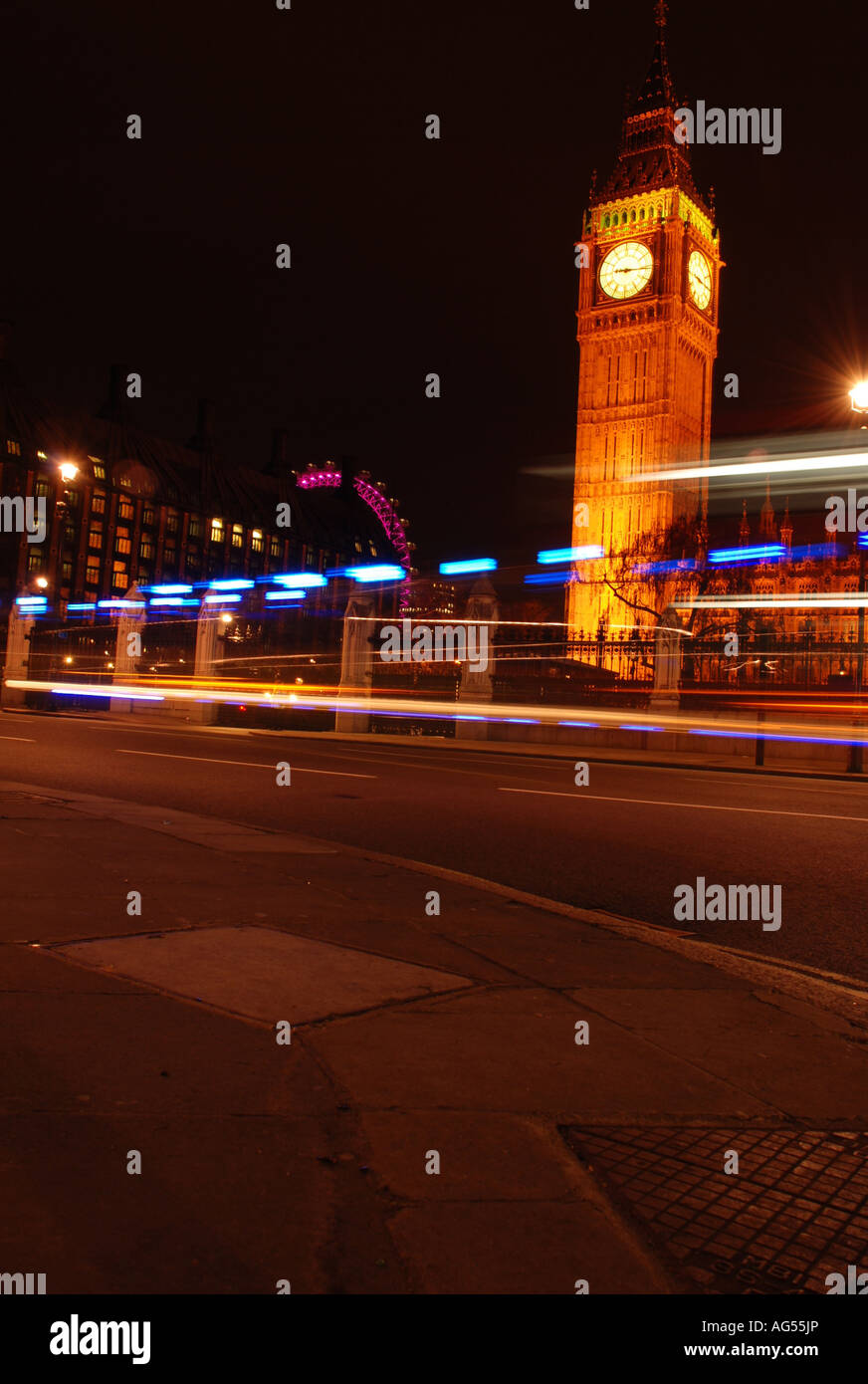 Big ben and Blue police lights Stock Photo