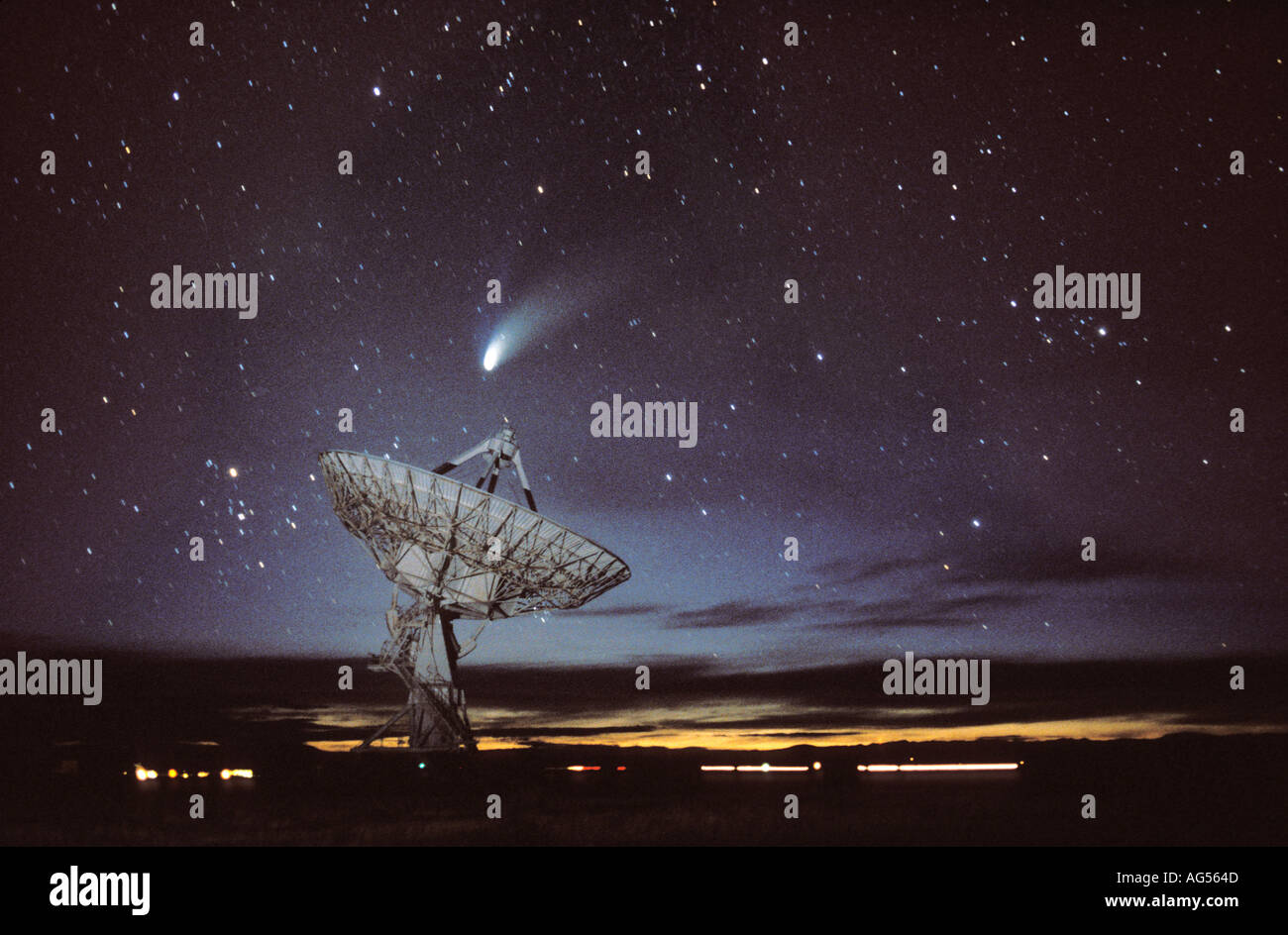 Comet Hale Bopp and VLA Radio telescope Stock Photo