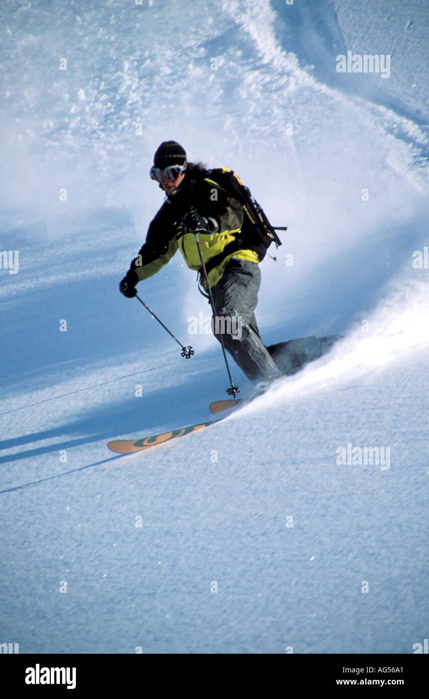 Phillipe Mouchet telemark skiing Fraser ski area Yukon Canada Stock