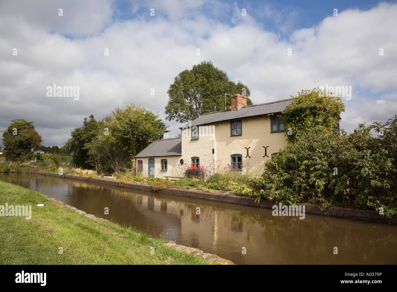 Attractive old cottage beside restored section of Montgomery Canal at