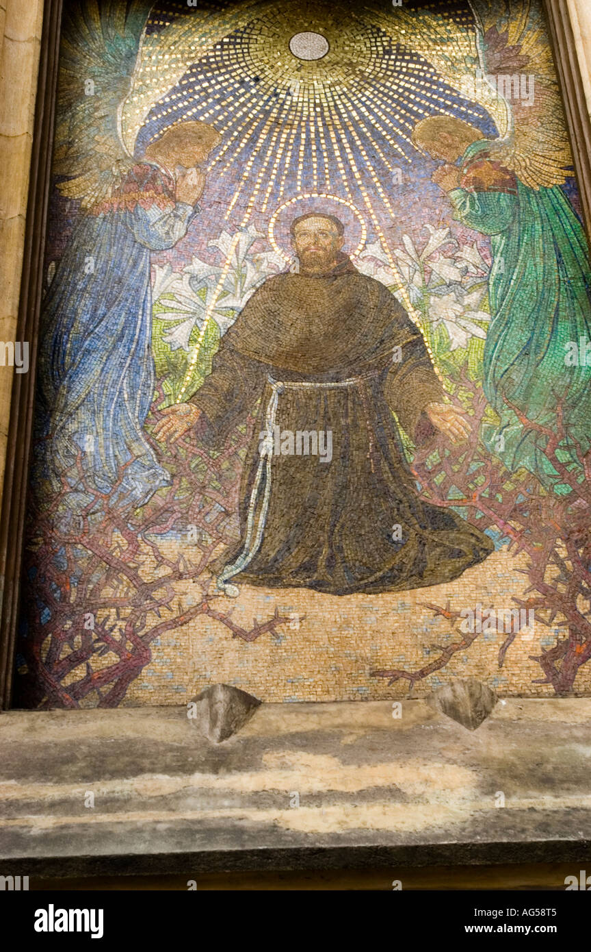 St Francis mosaique on Franciscans Church in Cracow Poland Stock Photo