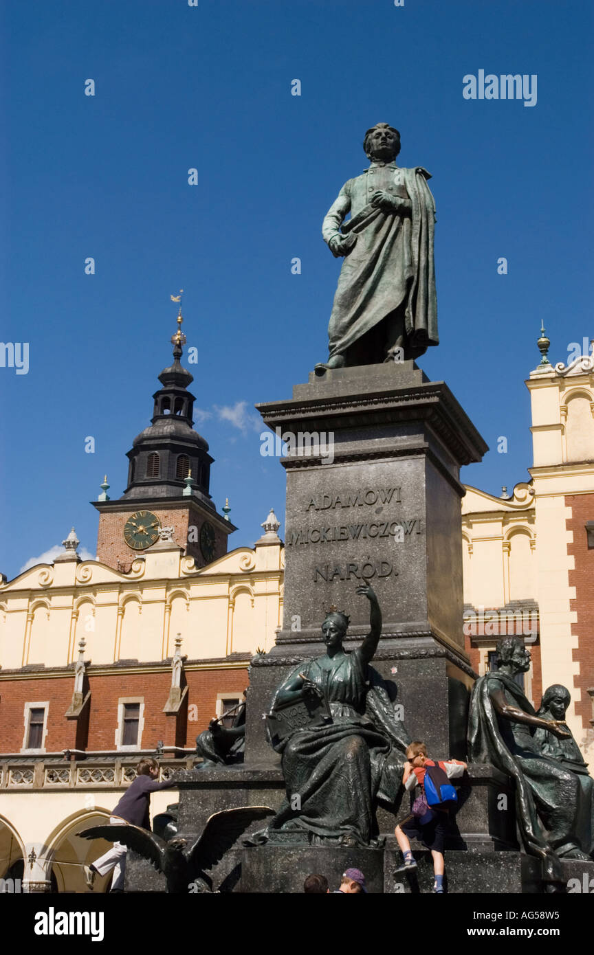 Adam Mickiewicz Polish national poet monument on the Main Square in Cracow Poland Stock Photo