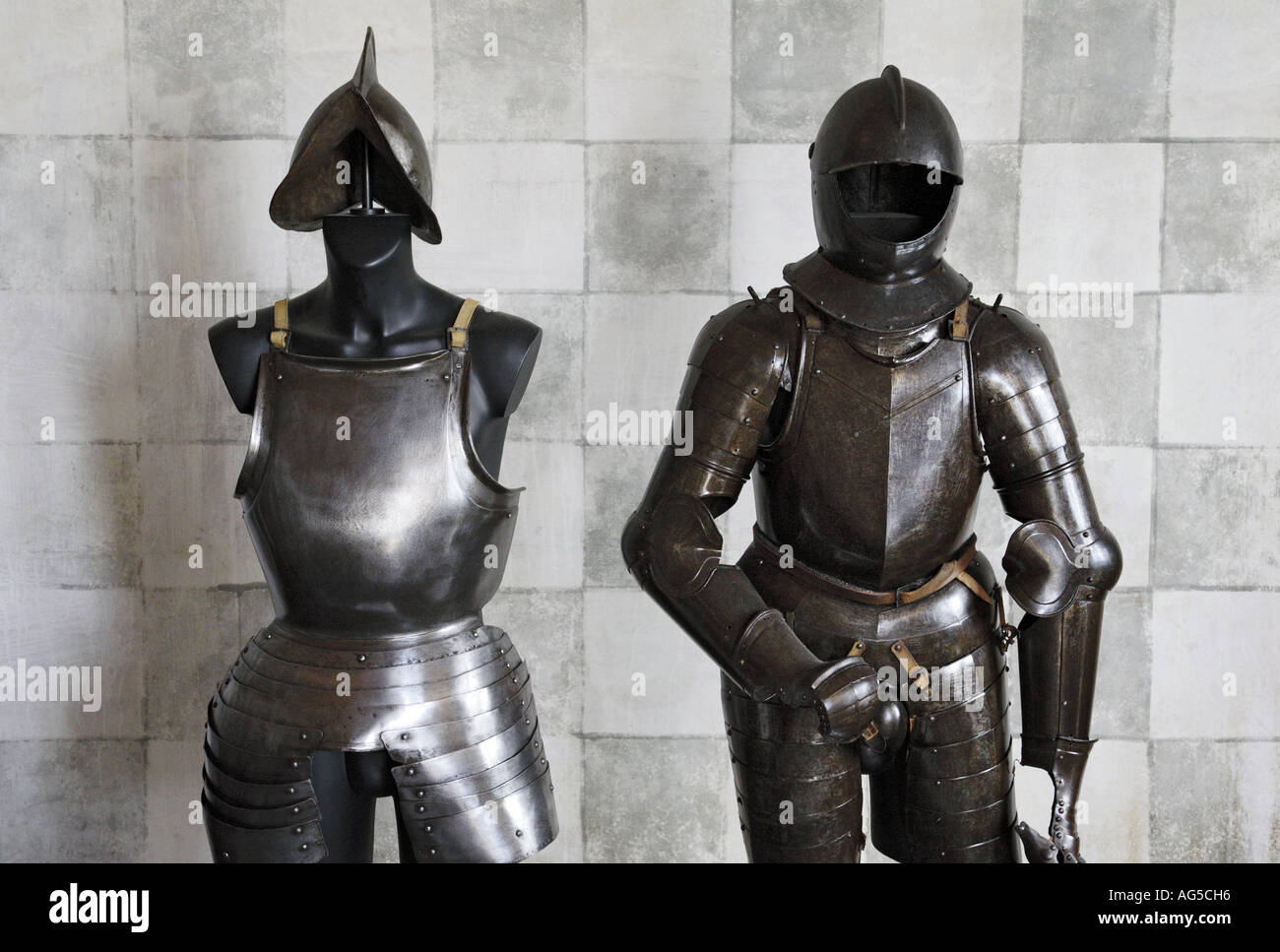 Armor in the medieval castle of Chillon Stock Photo