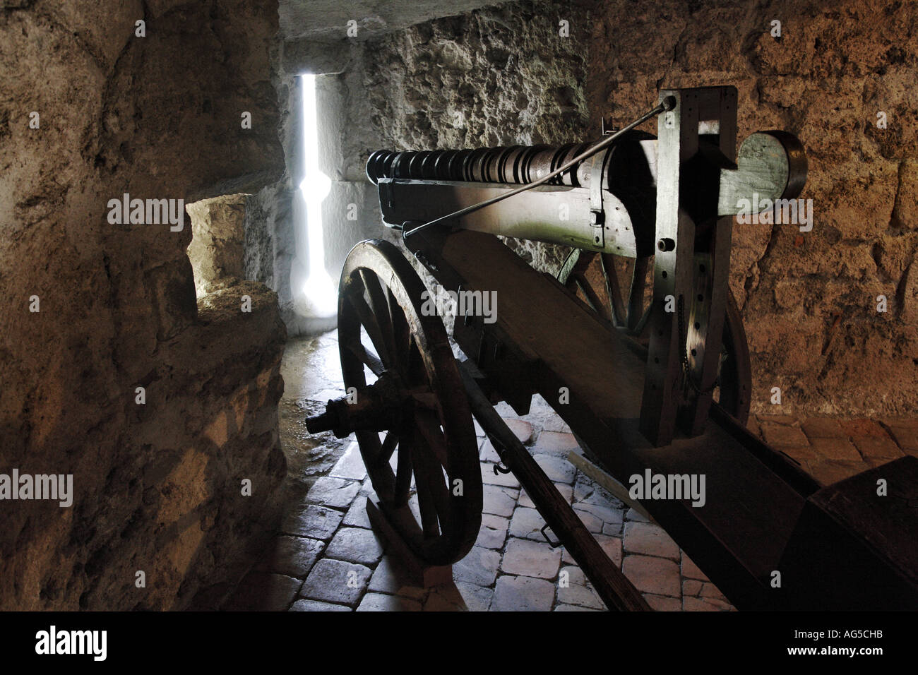 canon in the medieval castle of Chillon Stock Photo