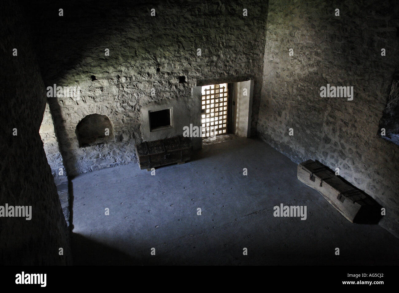 inside the medieval castle of Chillon Stock Photo