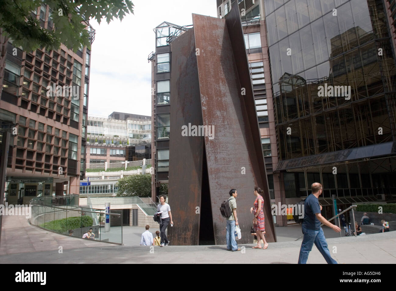 Sculpture entitled "Fulcrum" by American artist Richard Serra at the  entrance to Broadgate in the City of London GB UK Stock Photo - Alamy