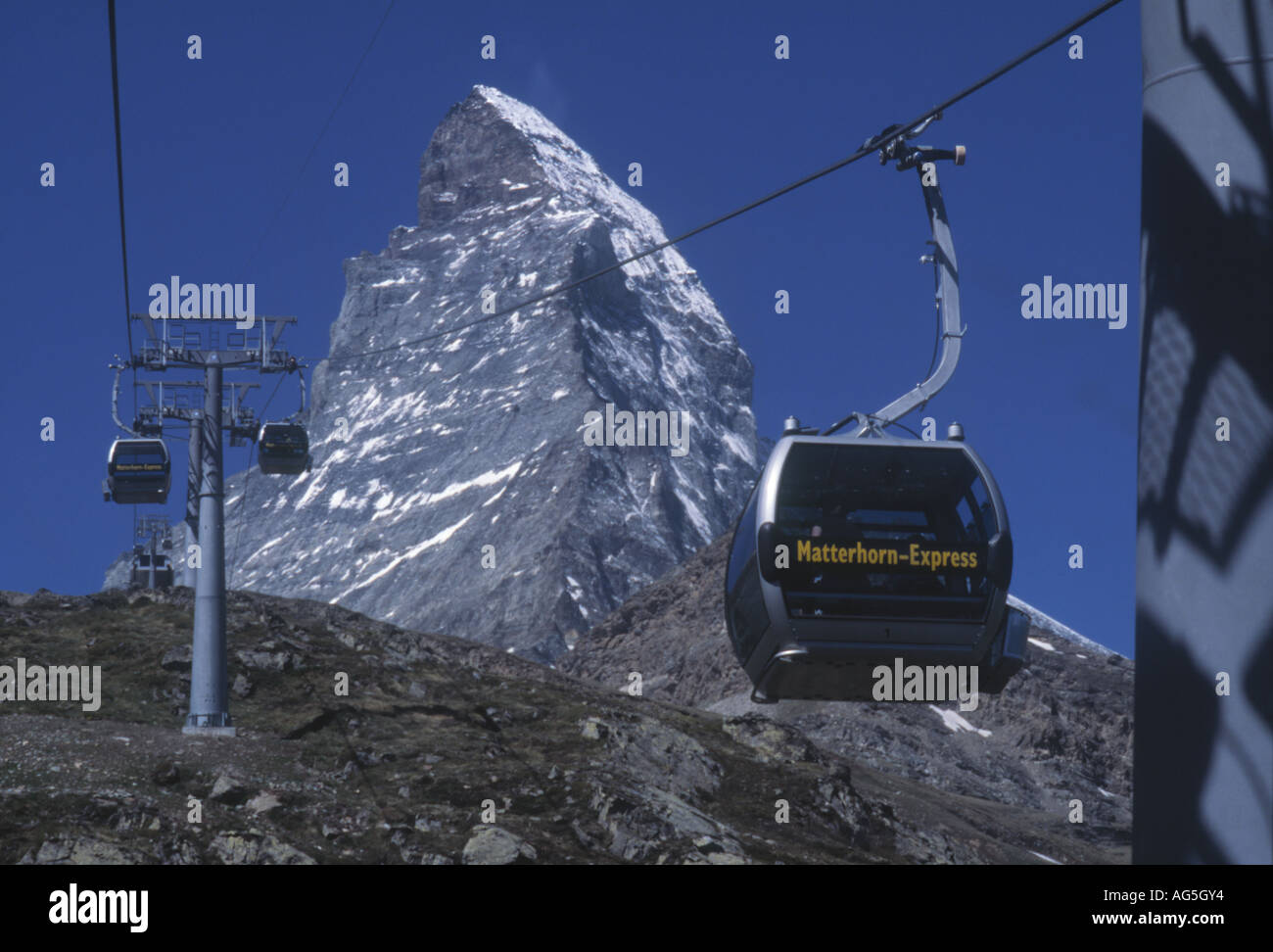 cable cars at Zermatt Switzerland Matterhorn in the swiss alps cable