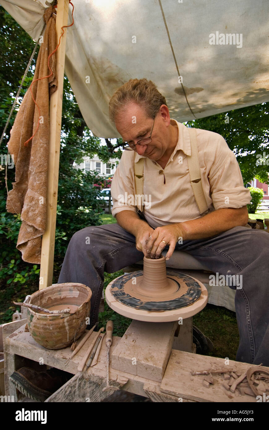 Potter Working Clay On A Potters Wheel Indiana Territory Festival