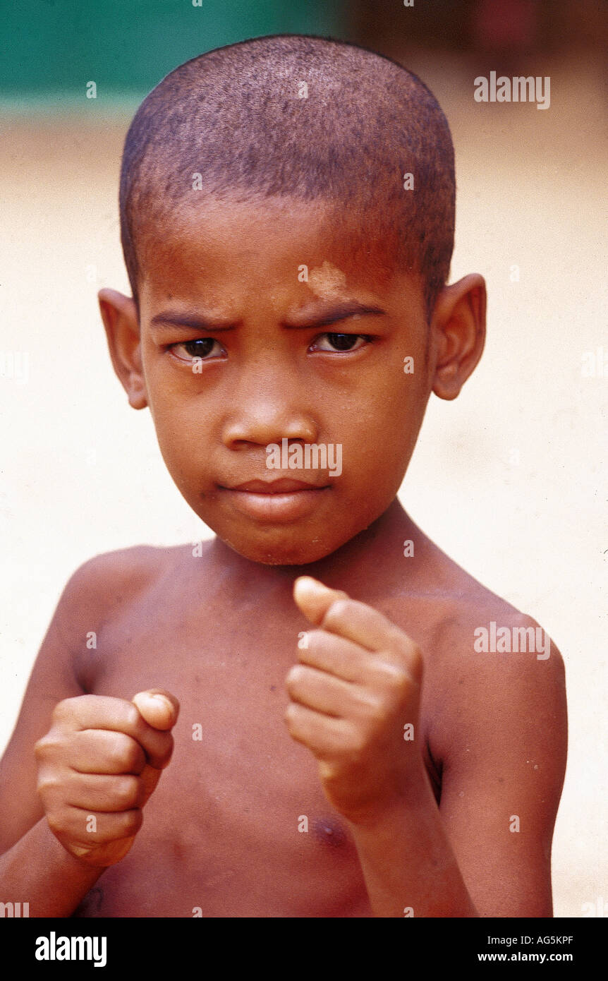 A young Sakalava boy at the annual tribal street fighting festival Stock Photo