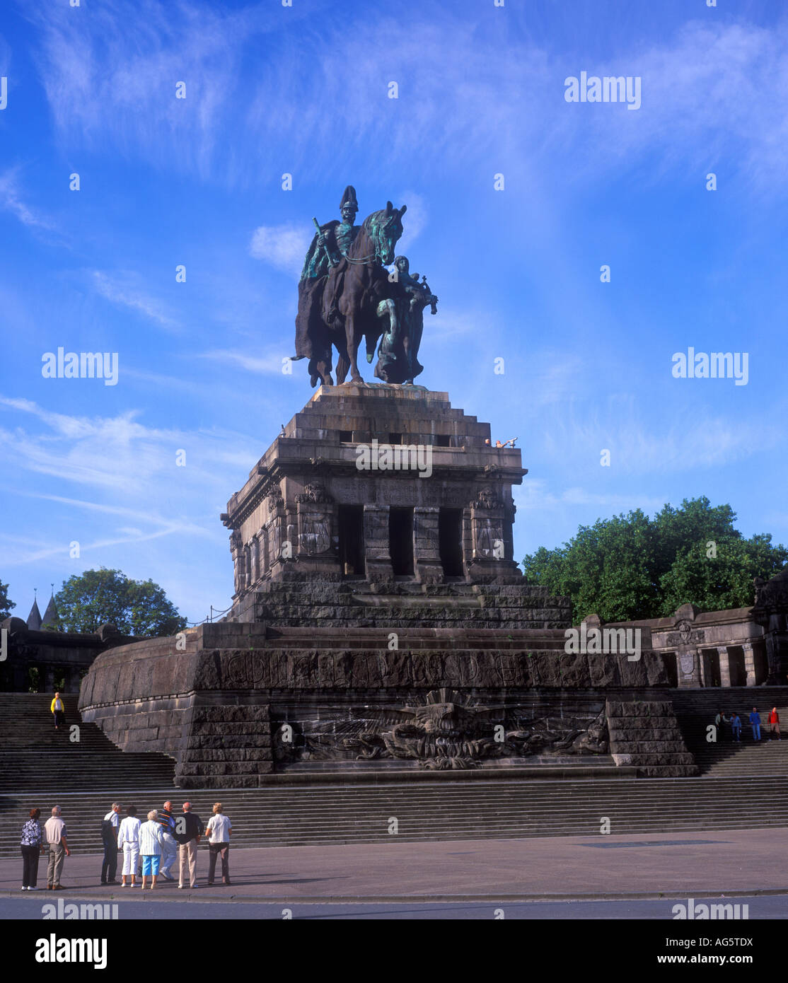 German Corner (Deutsches Eck) with the Equestrian statue of Kaiser Wilhelm I in Koblenz in Germany Stock Photo