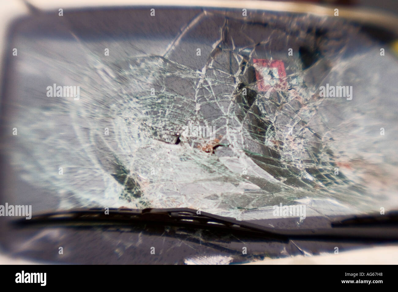 Shattered Windshield after car accident, New York, USA Stock Photo