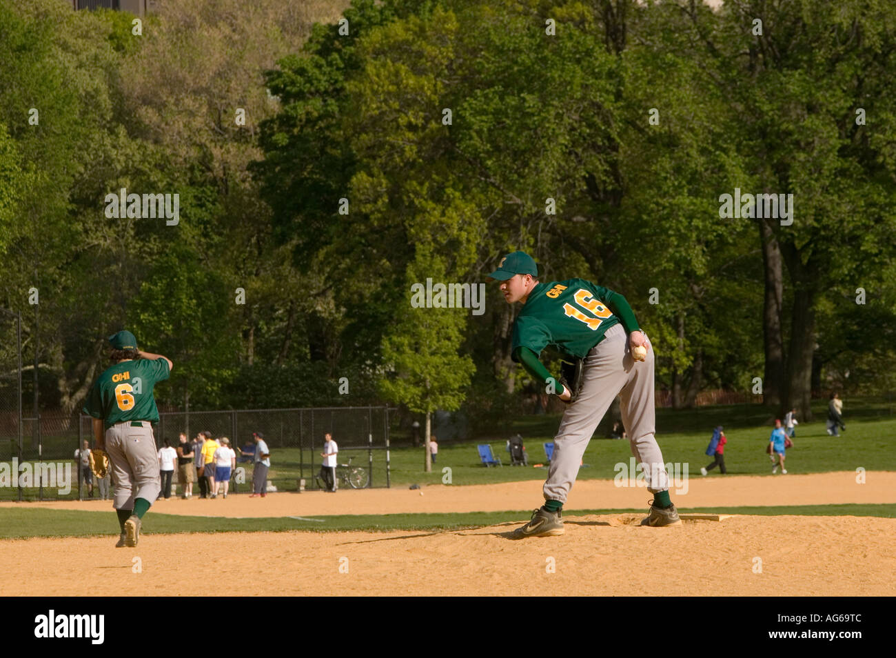 Weekend afternoon baseball game in Central Park in New York City, USA