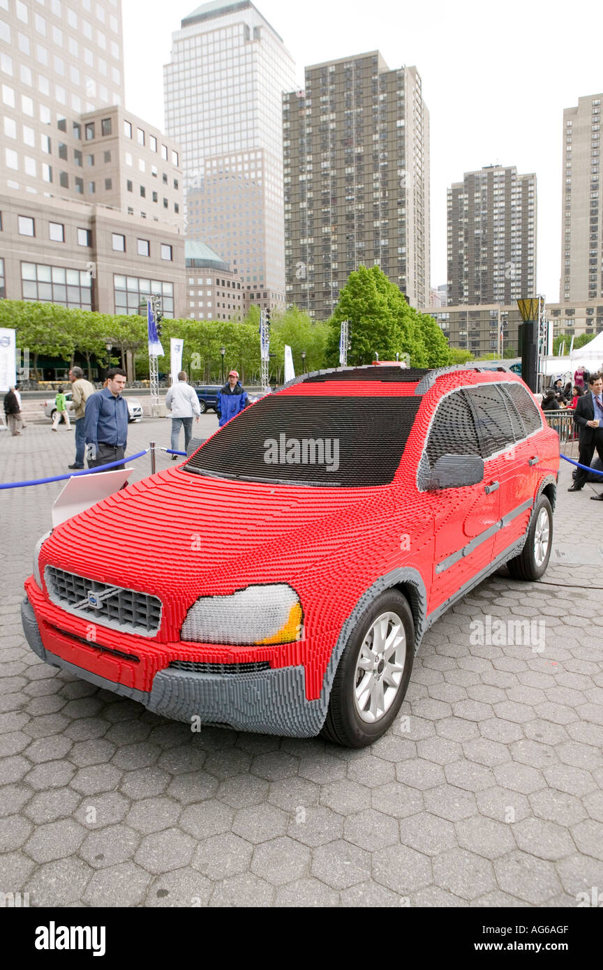Full scale red Volvo XC90 car replica made of Lego on display in New York USA May 2006 Stock Photo