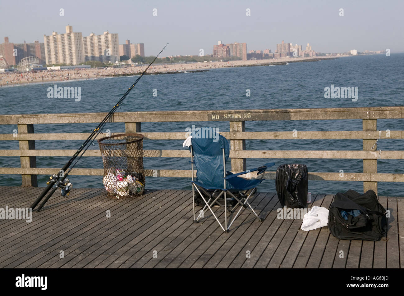 Fishing gear on the jetty at Coney Island in New York City USA May 2006  Stock Photo - Alamy