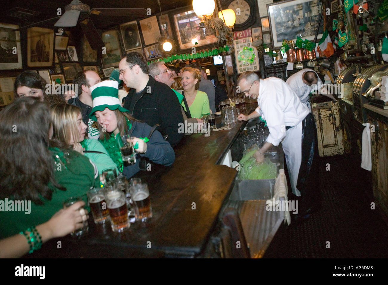 General view inside McSorley s pub on St Patrick s day in New York City USA March 2006 Stock Photo