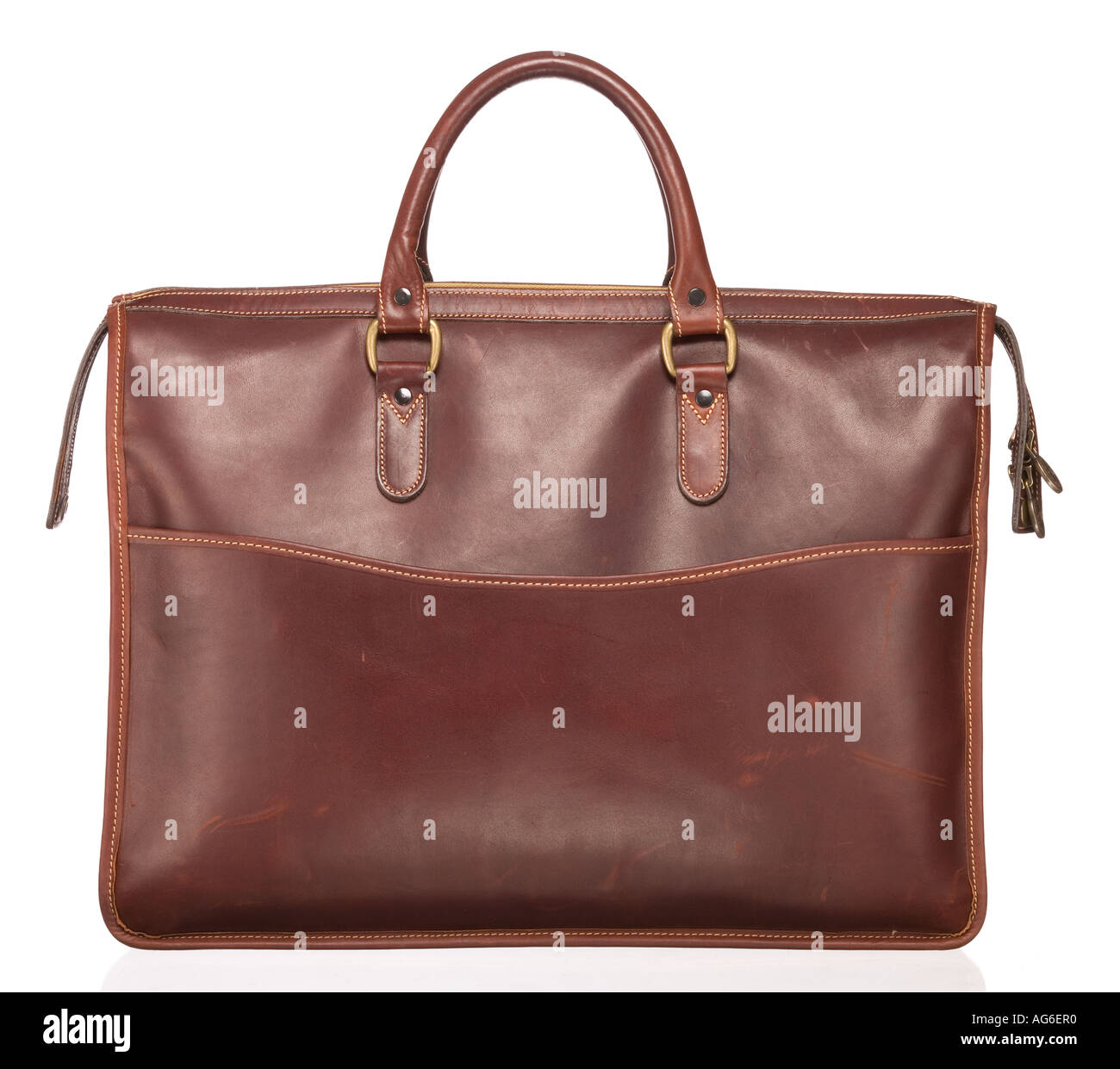 Brown leather travel satchel Stock Photo