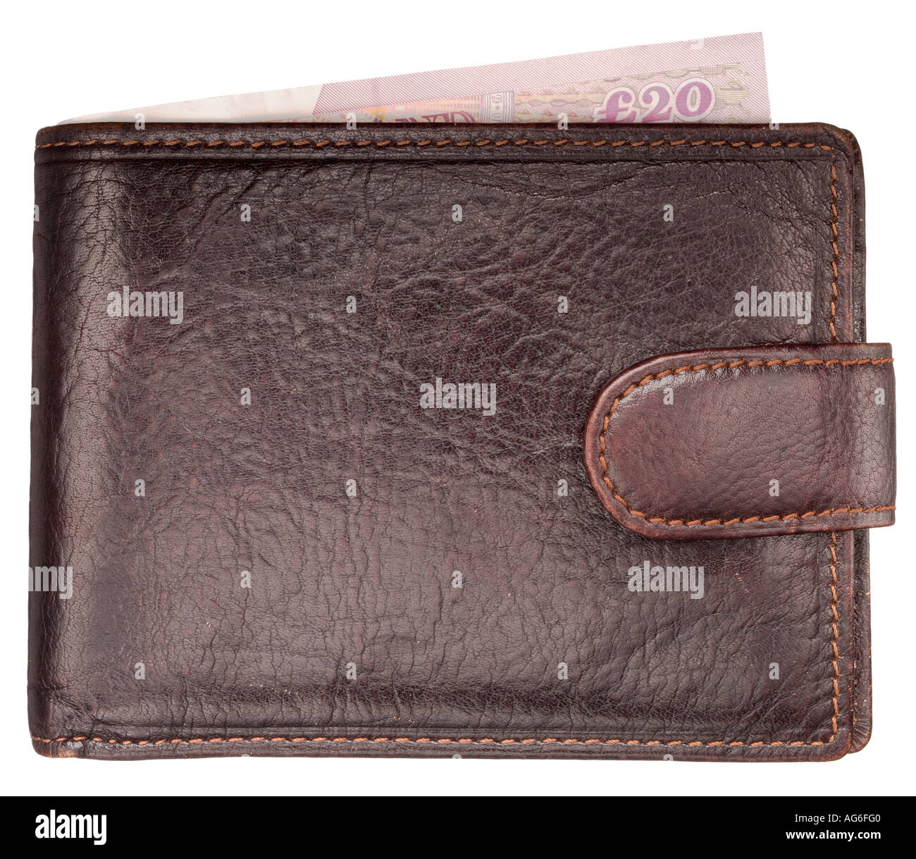 Leather wallet with £20 note Stock Photo