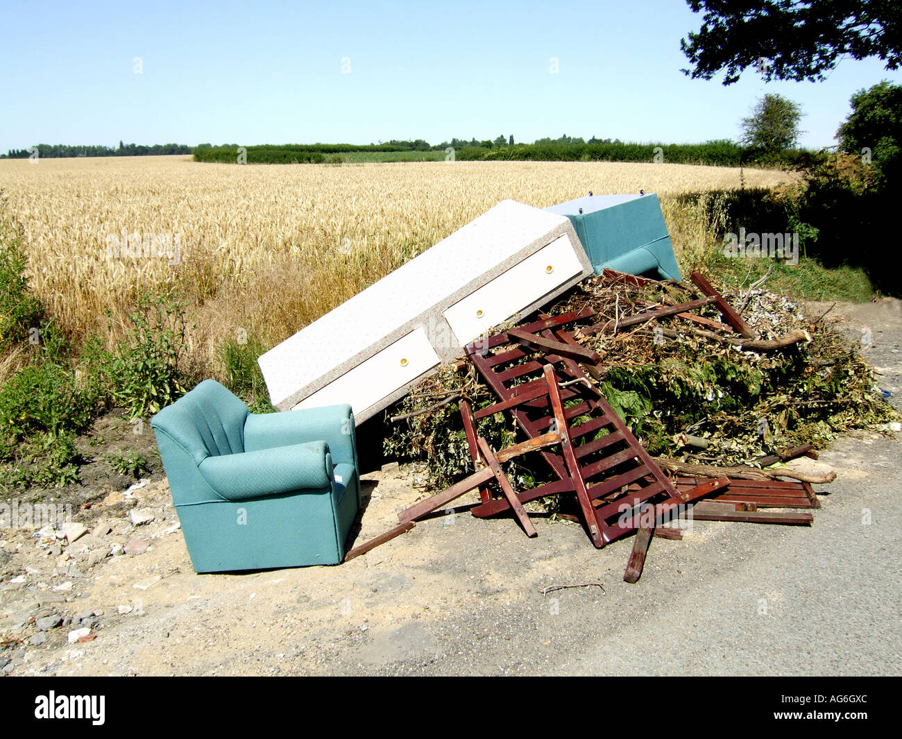 Flytipping is the illegal dumping of waste. Stock Photo