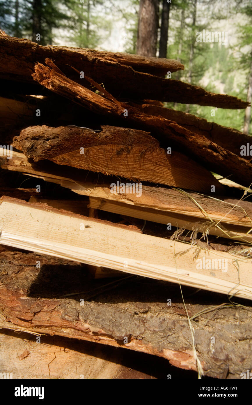 woodcut pieces in Mont Blanc region, Italy Stock Photo