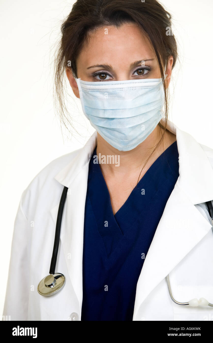 Lady doctor wearing mask Stock Photo