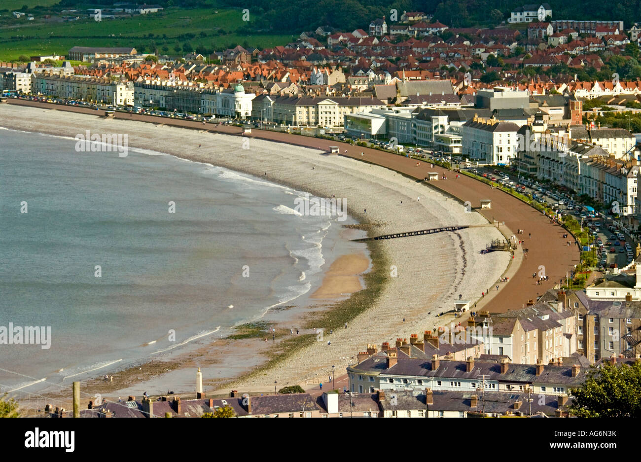 The majestic sweep of the main bay and promenade of Llandudno in Clwyd North Wales. Stock Photo