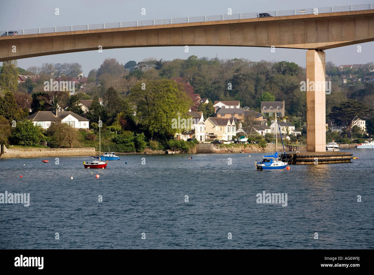 UK Devon Bideford new road bridge across River Torridge and riverside