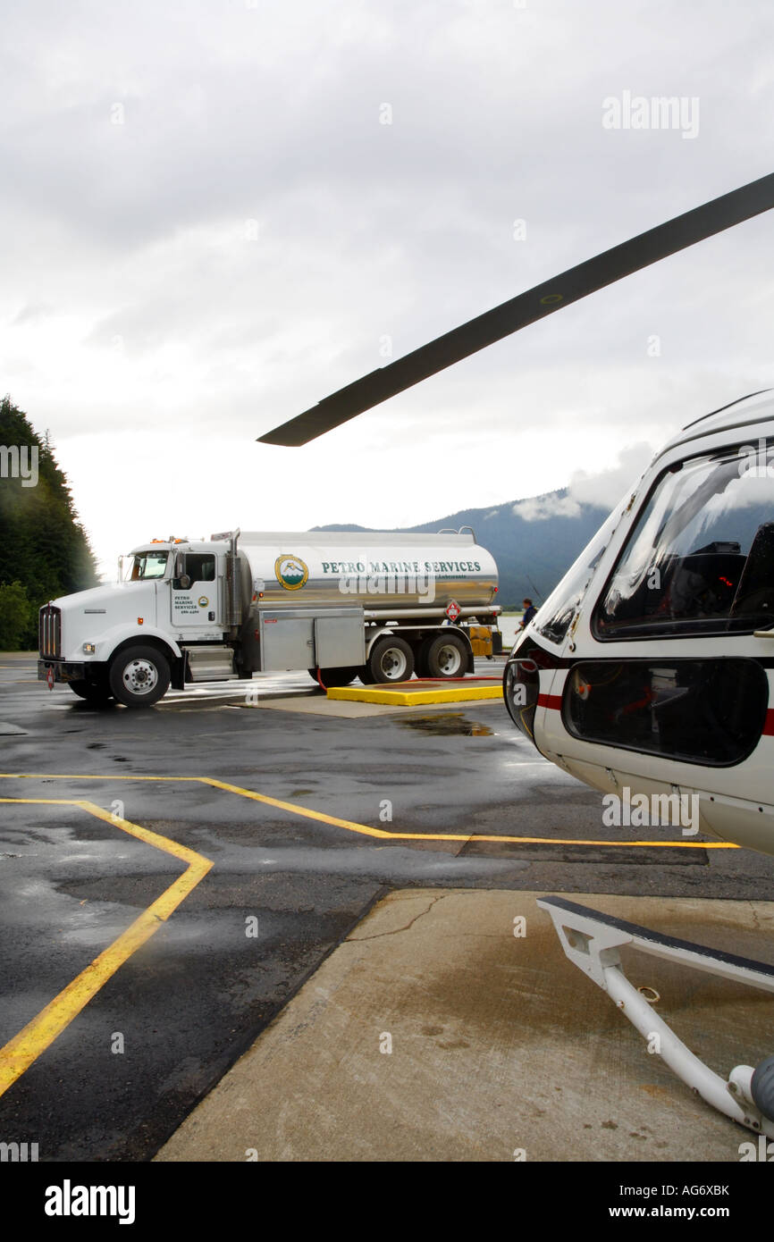 Petro Marine Services truck delivering fuel to ERA Juneau Alaska Stock