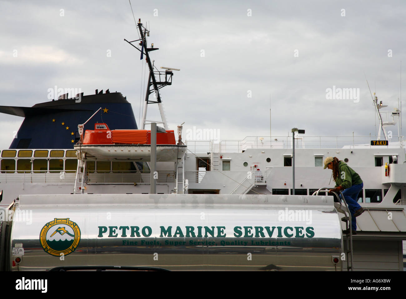 Petro Marine Services truck delivering fuel to the Alaska State Ferry