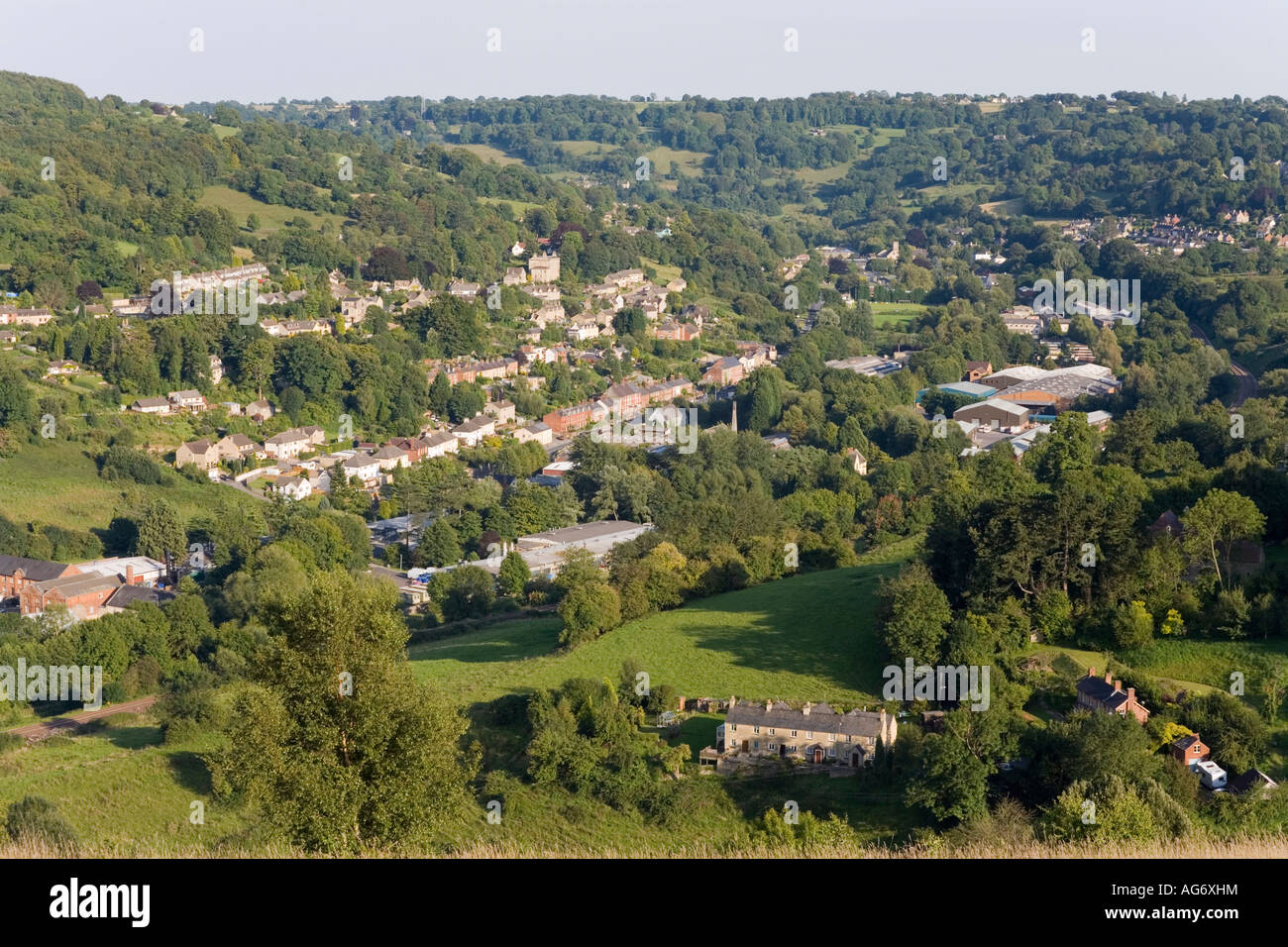 Brimscombe in the Stroud Valleys, Gloucestershire viewed from Rodborough Common Stock Photo