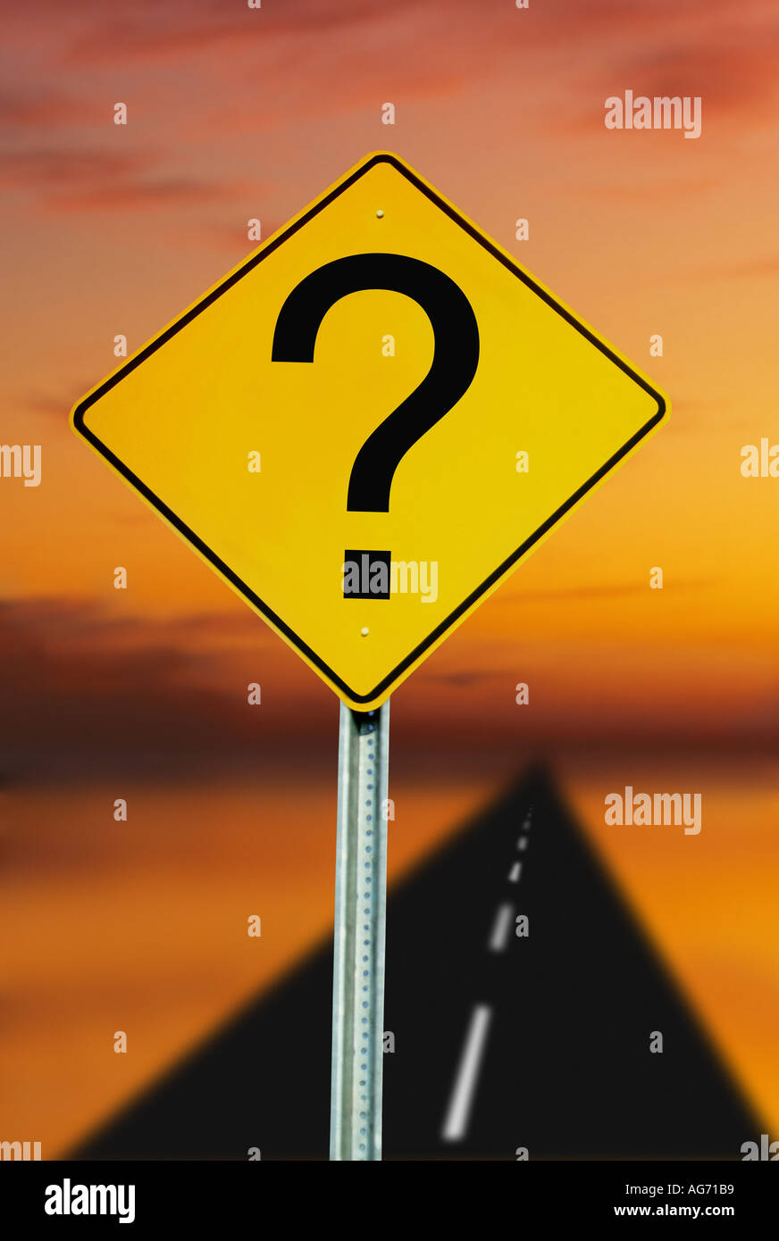 road and road sign post with question mark Stock Photo Alamy