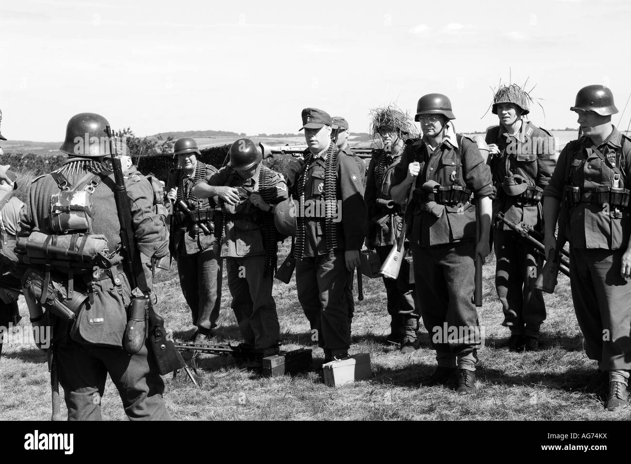 WW2 era German infantry soldiers on Parade in Normandy France 1944 Stock Photo