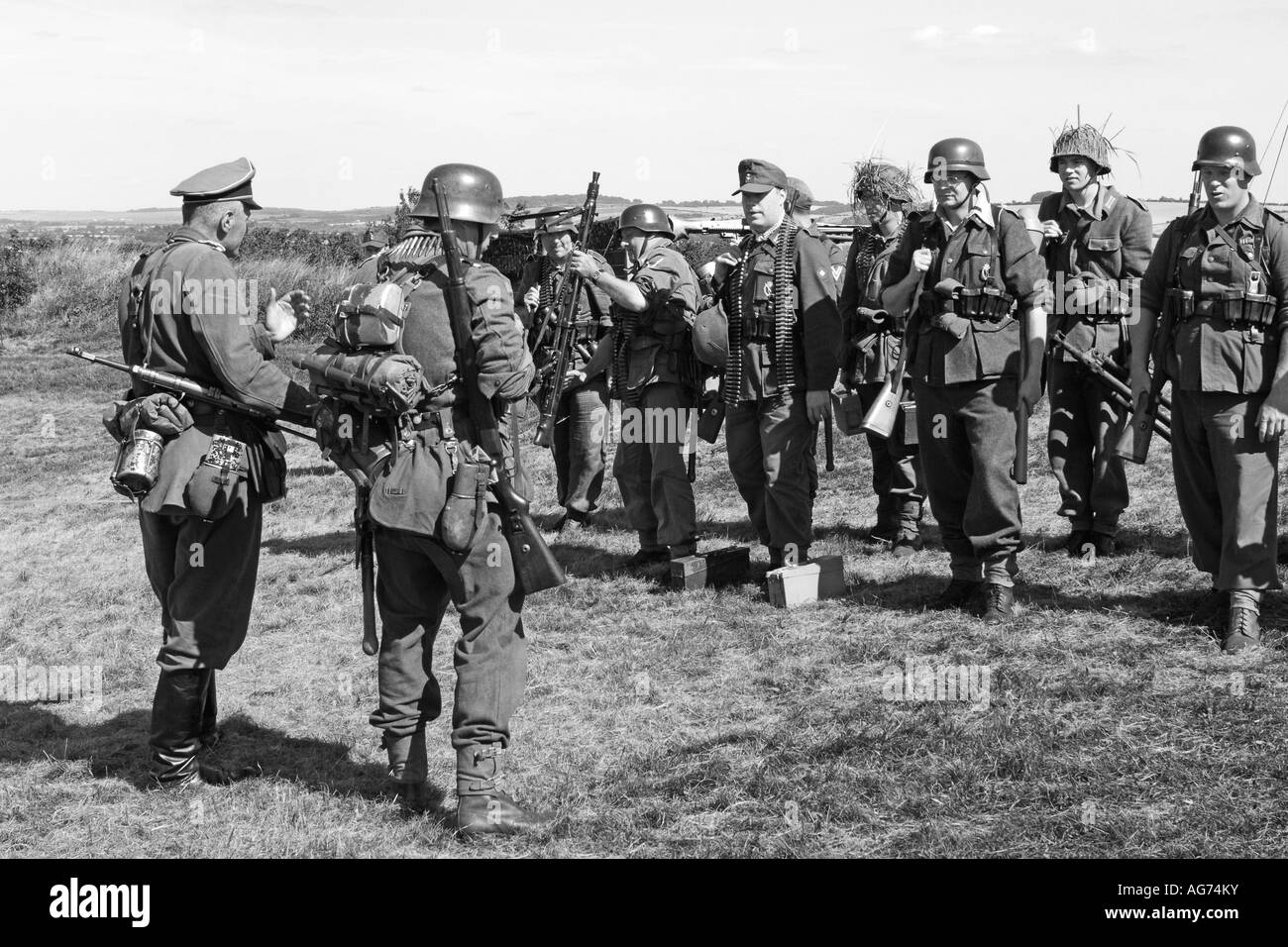 WW2 era German infantry soldiers on Parade in Normandy France  1944 Stock Photo