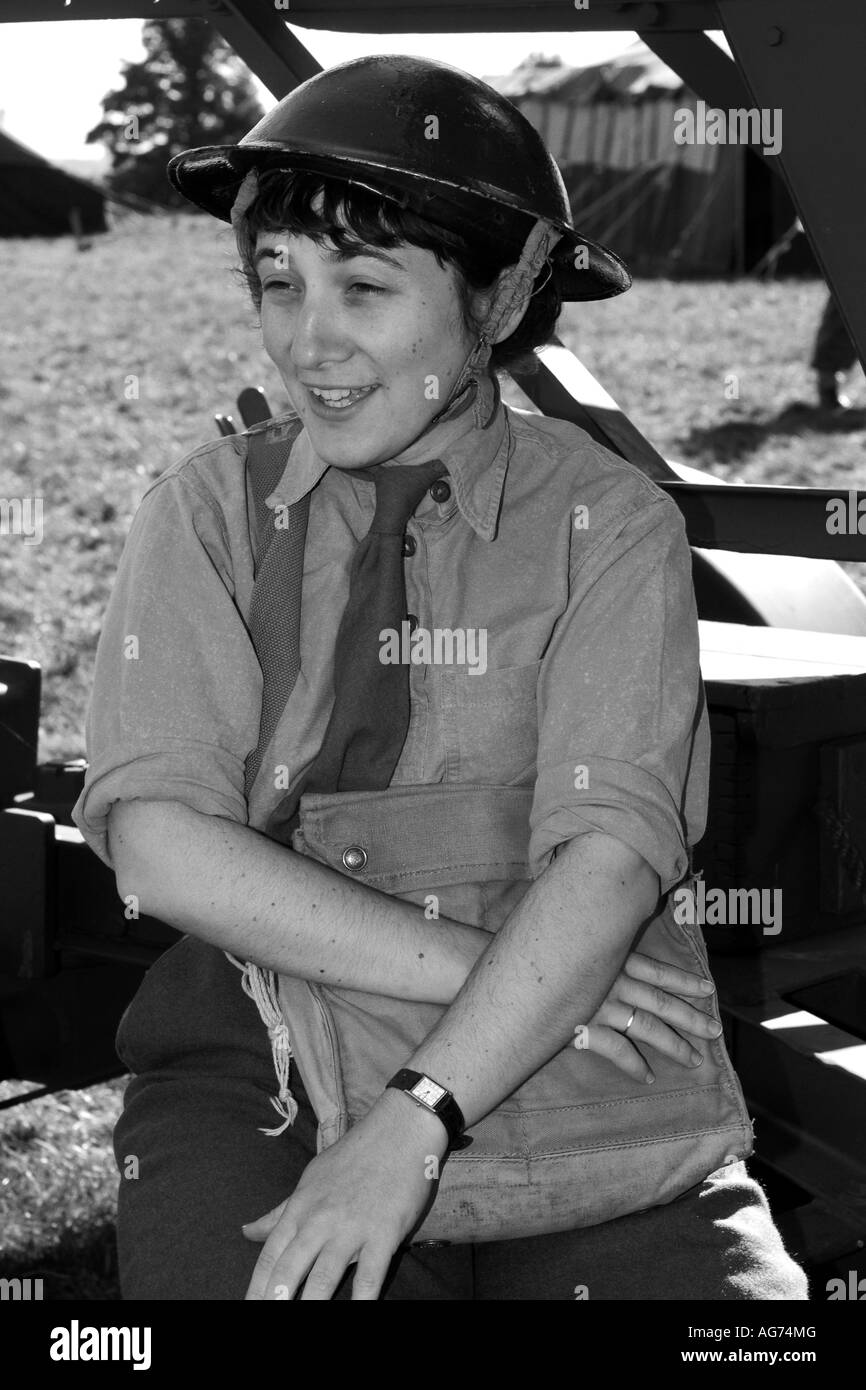 Portrait of a WW2 era ATS girl wearing her Tin helmet Stock Photo