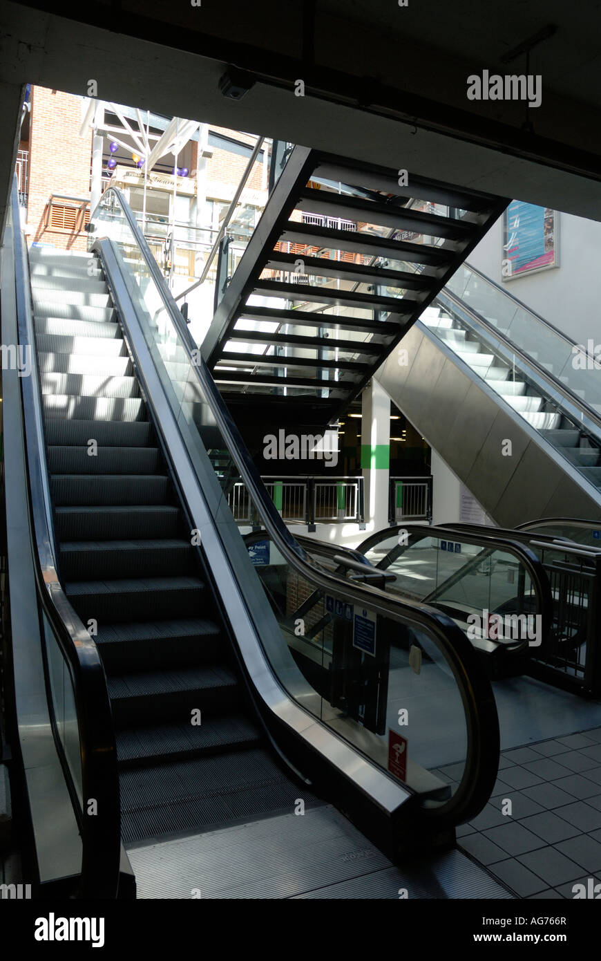 Escalators Leading Up To Shopping Centre Stock Photo Alamy