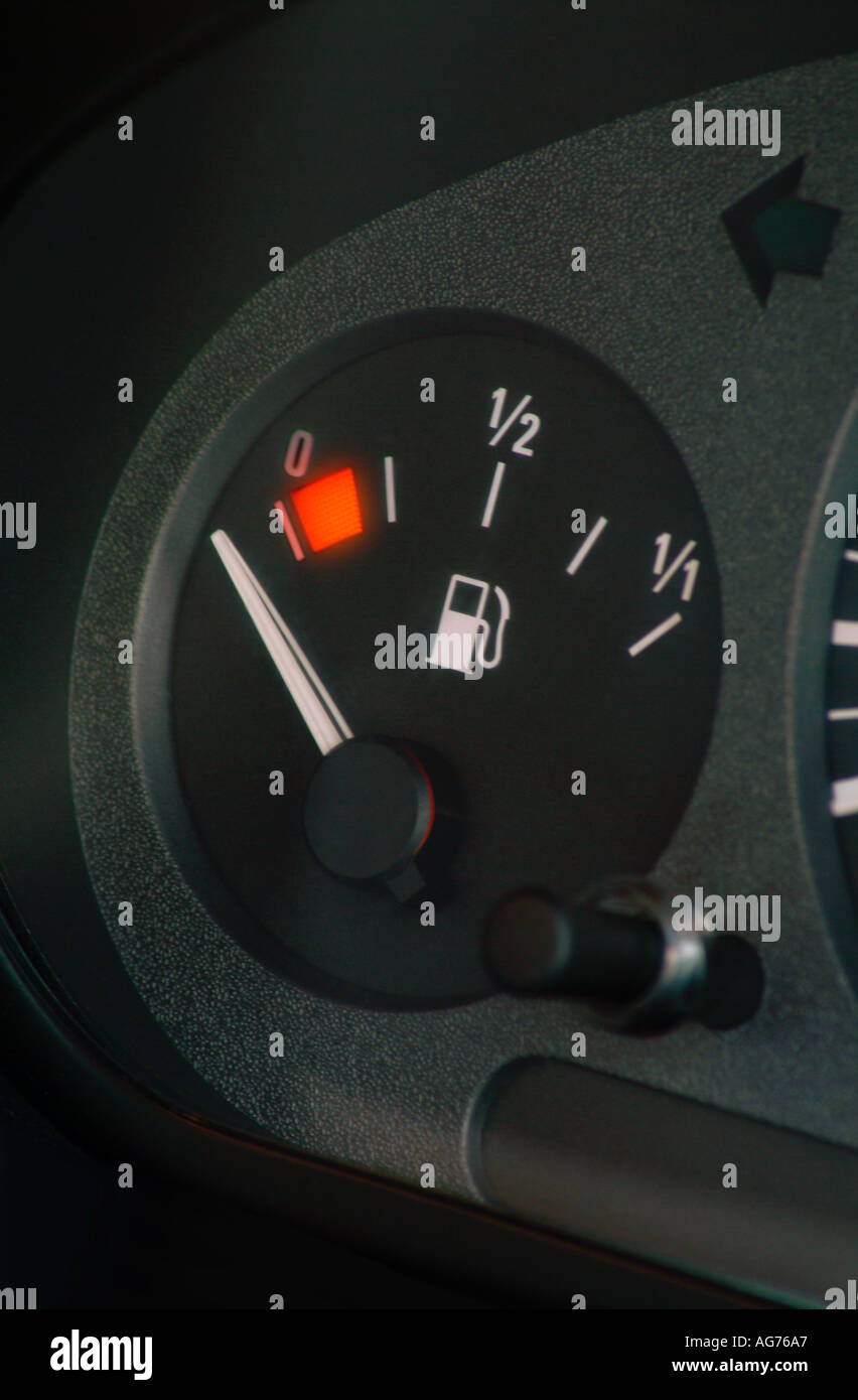 car petrol fuel gauge on empty Stock Photo Alamy