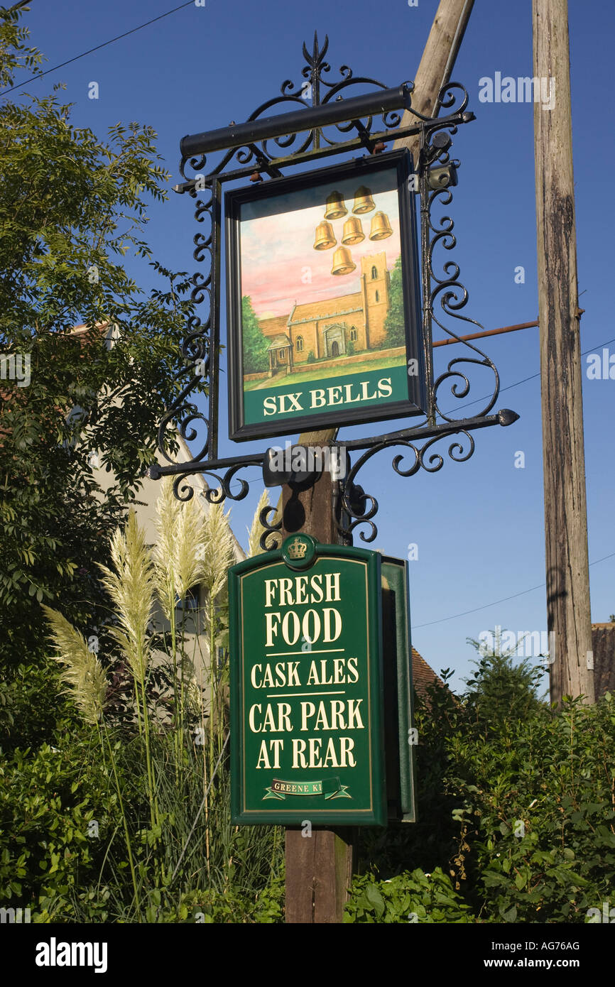 Six Bells pub sign at Felsham village in Suffolk UK 2007 Stock Photo