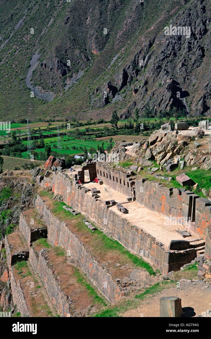 Huge Incan step terraces of the Ollantaytambo fortress above the ...