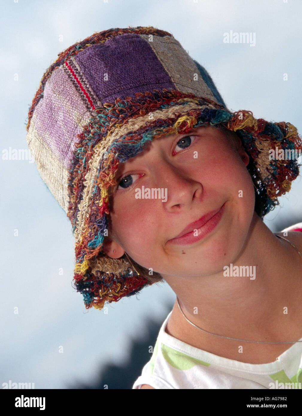 a frustrated girl with a hat Stock Photo