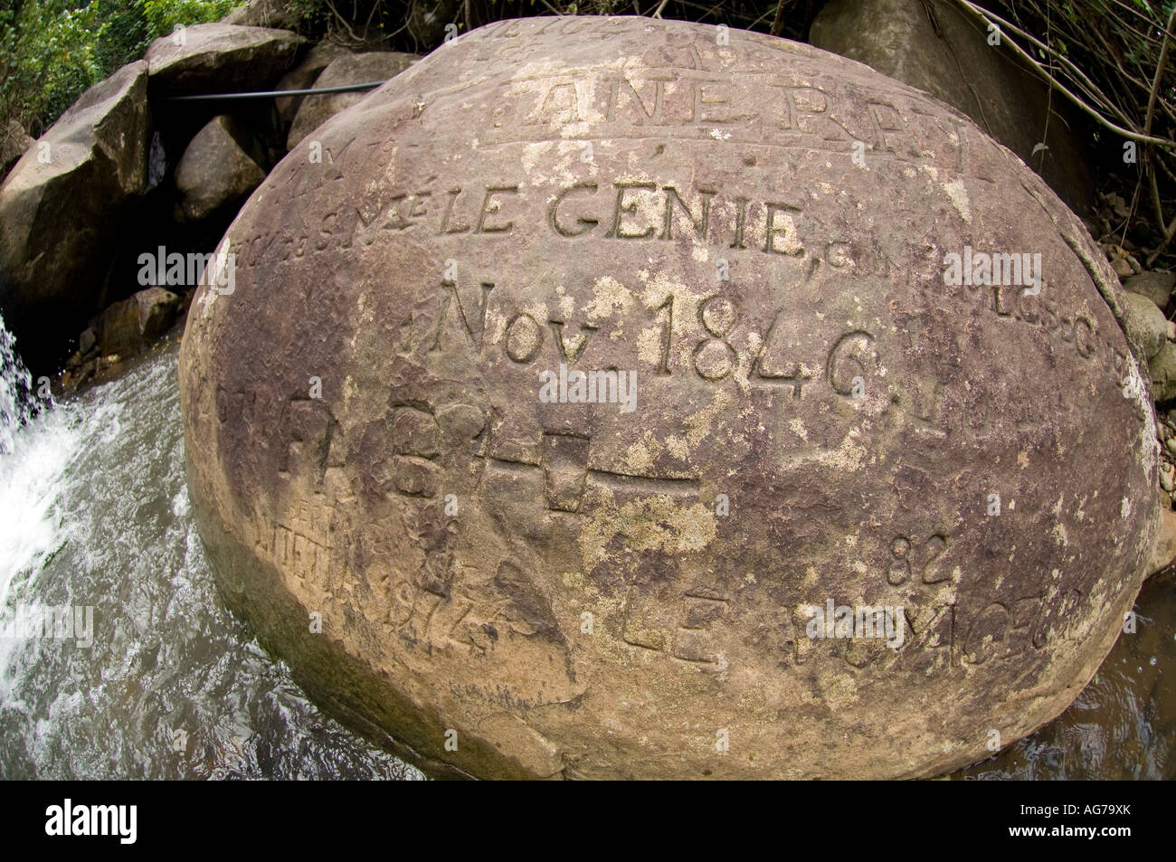 Centuriesold rock engravings from sailors in Cocos Island, Costa Rica