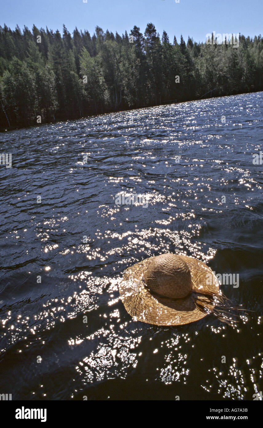 lost hat in a lake Stock Photo