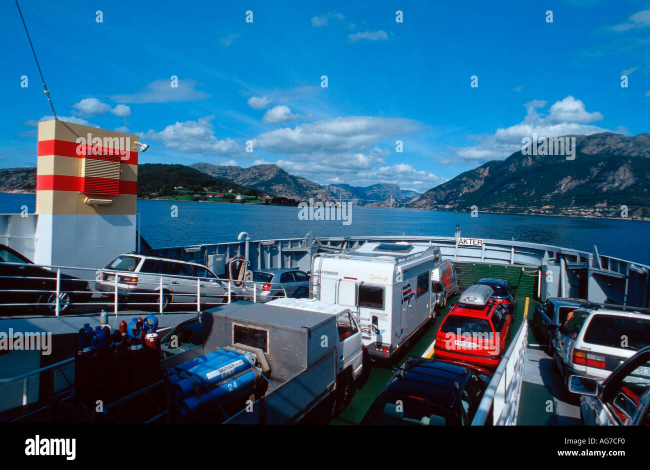 Cars on ferry Norway Autos auf Faehre Norwegen Europa europe Querformat horizontal Boot Schiff boat ship PKW car Stock Photo