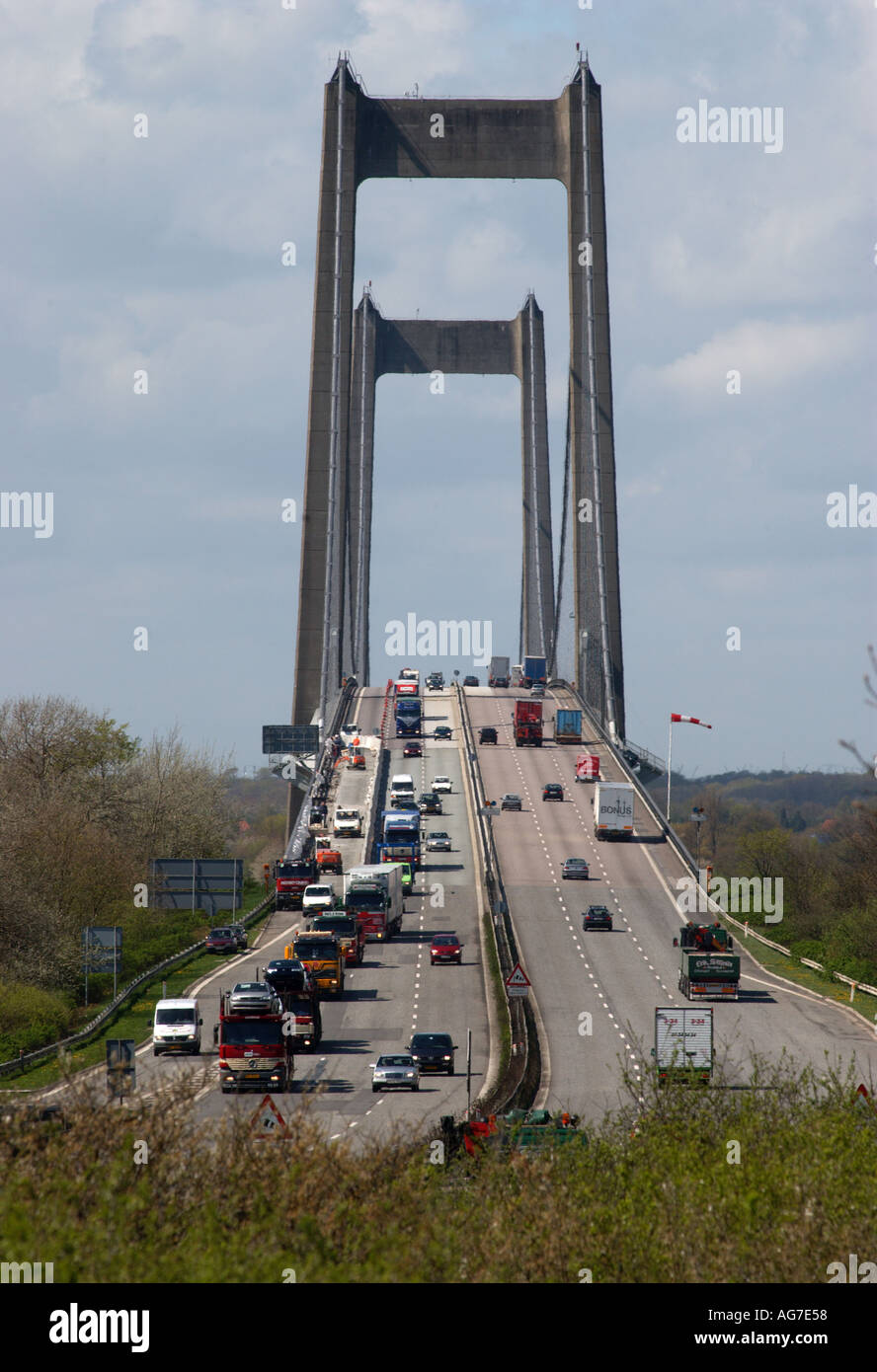 Trafic at Little Belt Bridge Denmark between Funen and Sealand Stock Photo