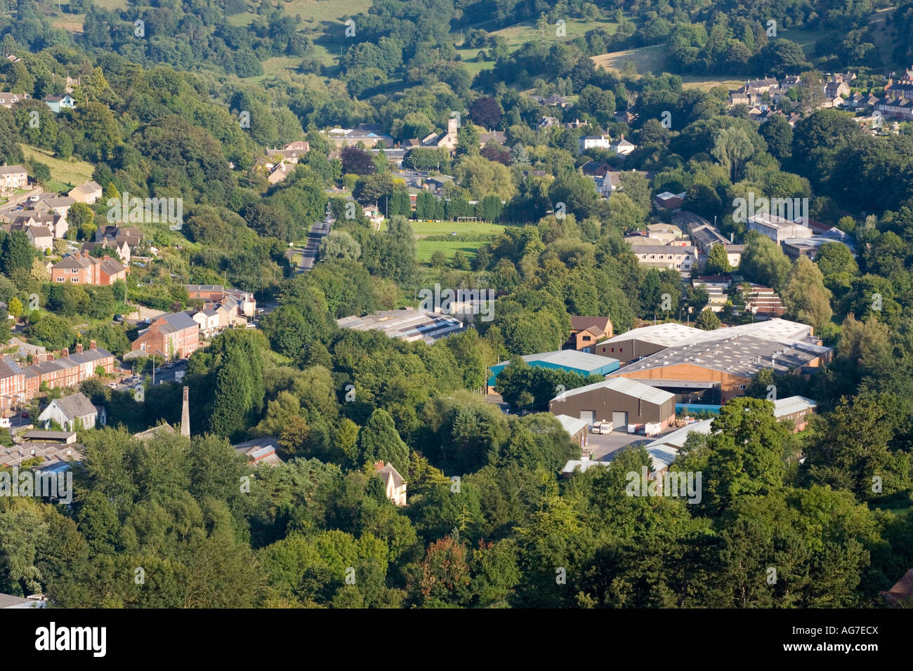 Brimscombe in the Stroud Valleys, Gloucestershire viewed from Rodborough Common Stock Photo