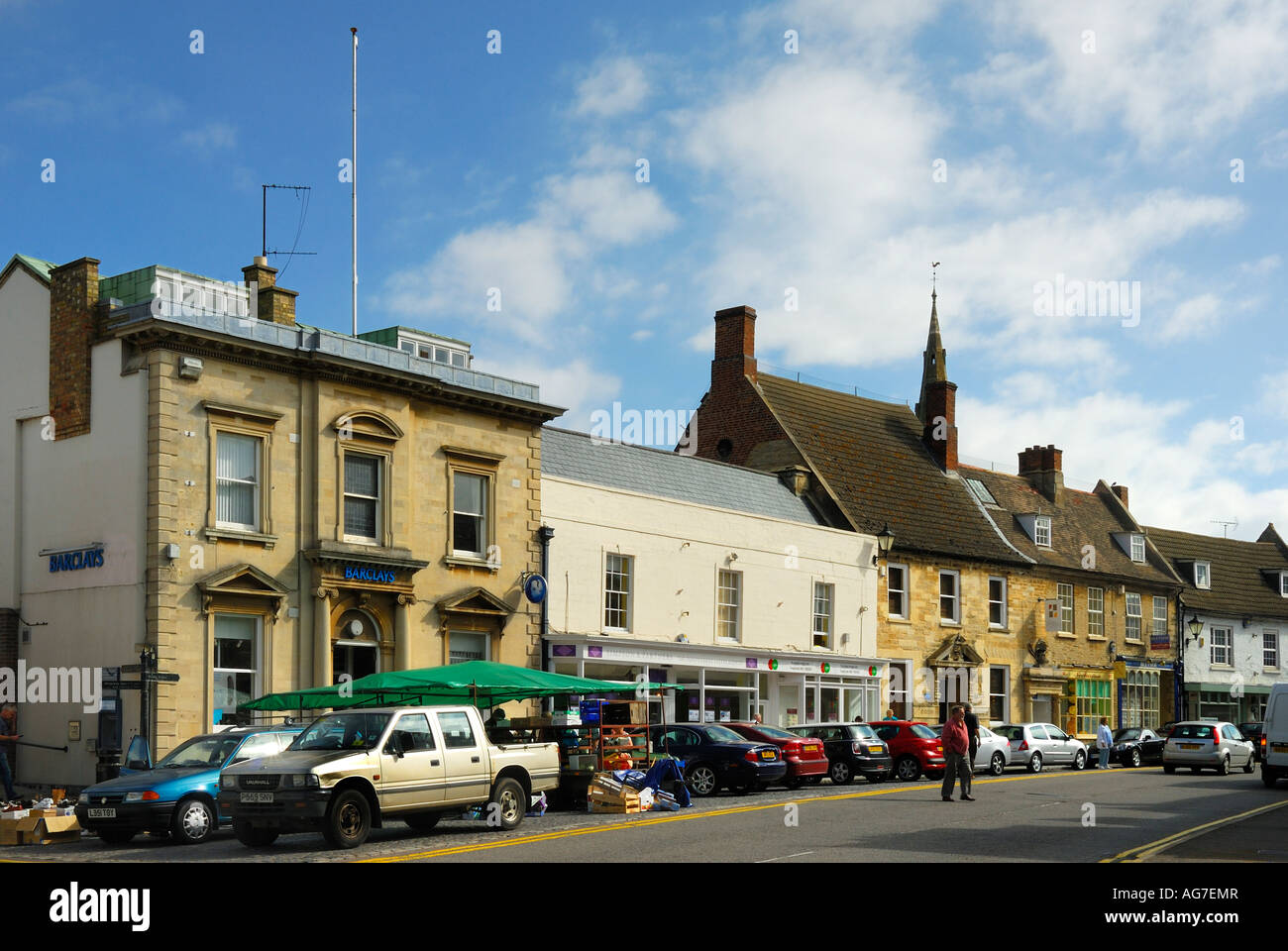 Town centre and market stalls at Thrapston Northamptonshire England Stock Photo