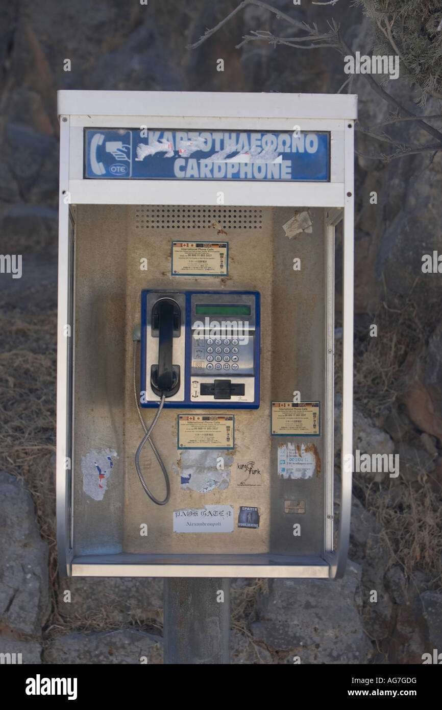 Telephone kiosk on the Greek island of Rhodes Stock Photo