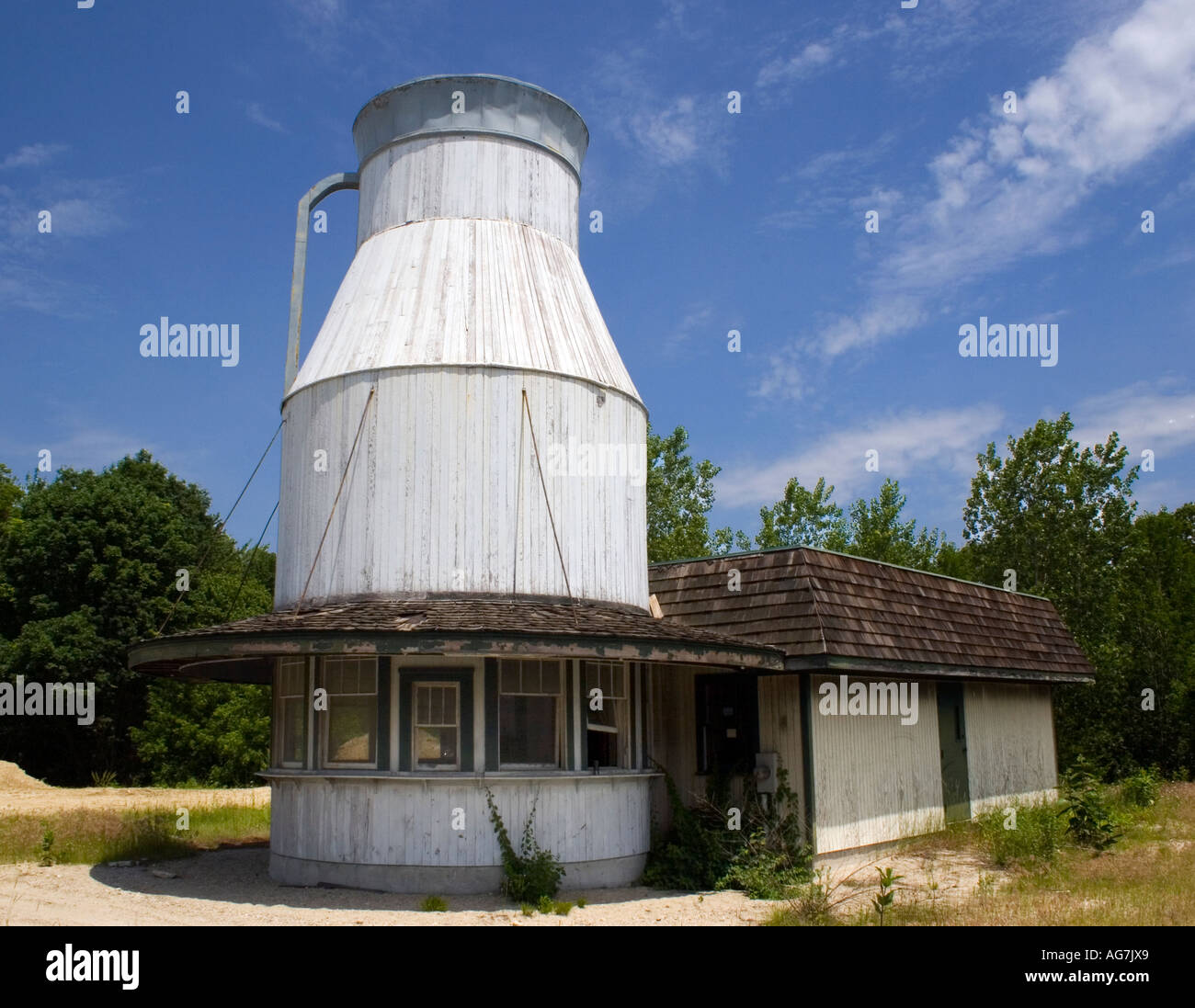 Old abandoned Milk Bottle shaped building in Woonsocket Rhode Island Stock Photo